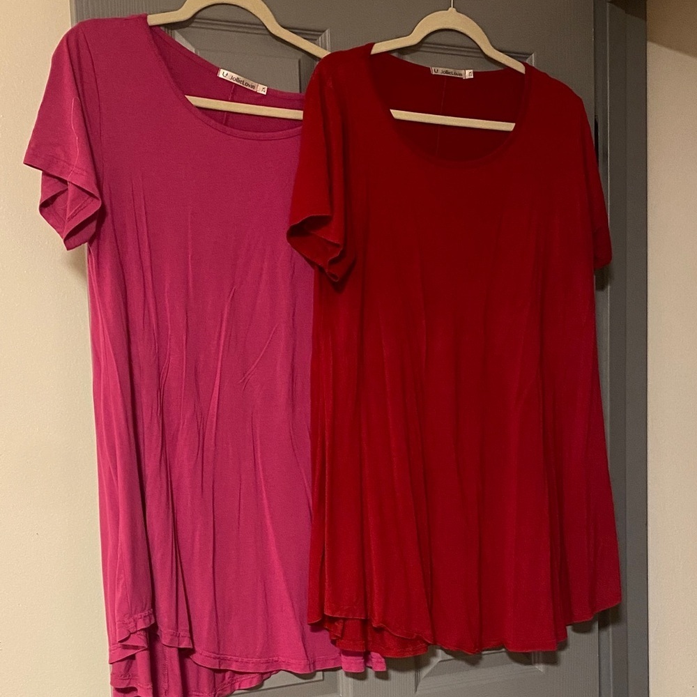 Women's Red and Pink Tunic Tops Bundle Size 2XL JollieLovin